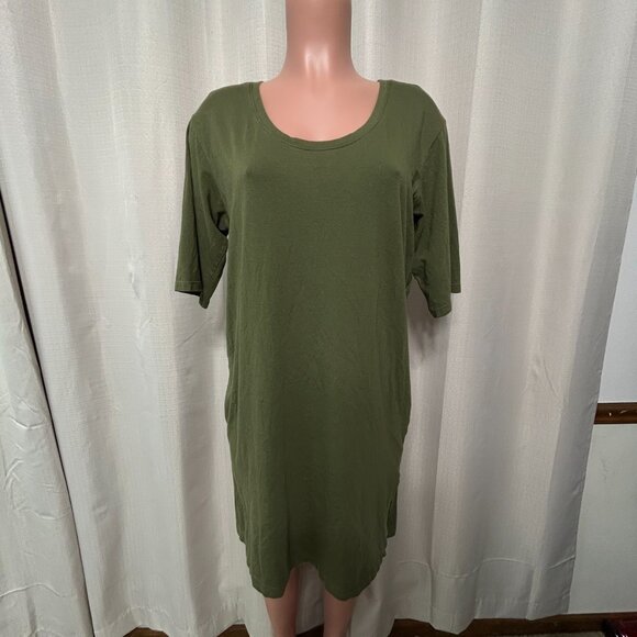 Eileen Fisher Half Sleeve Pullover Slit Hem Dress Women's Size Small Olive - Picture 1 of 9